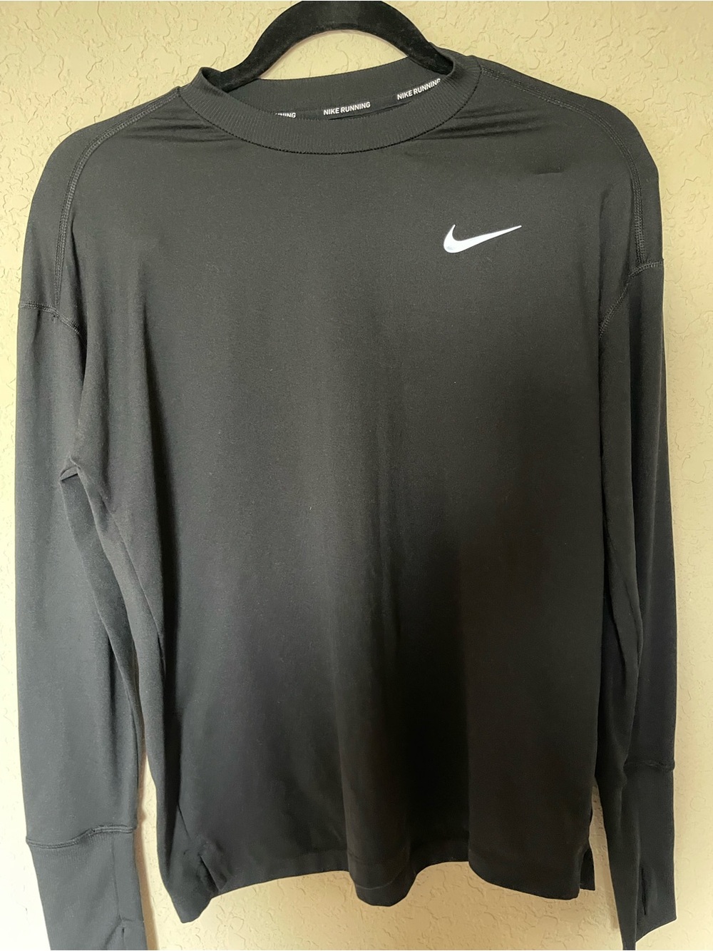 Nike Black Long-Sleeve Running Top with White Swoosh